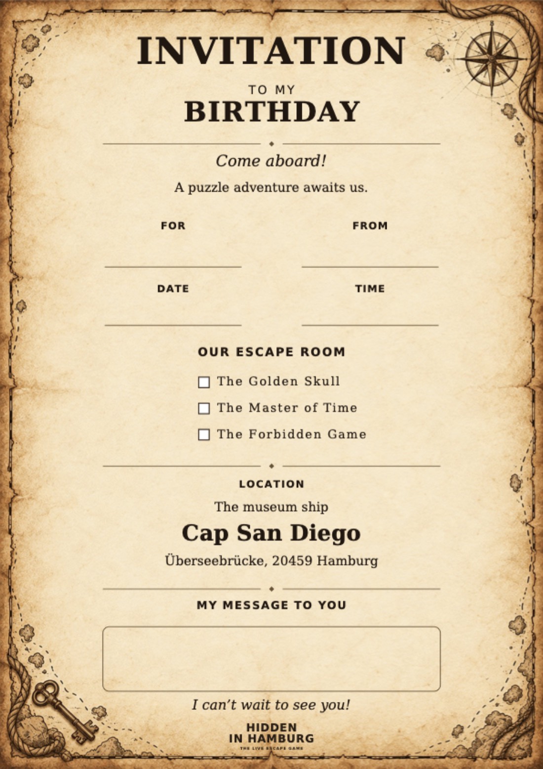Invitation card for a children’s birthday party, large view